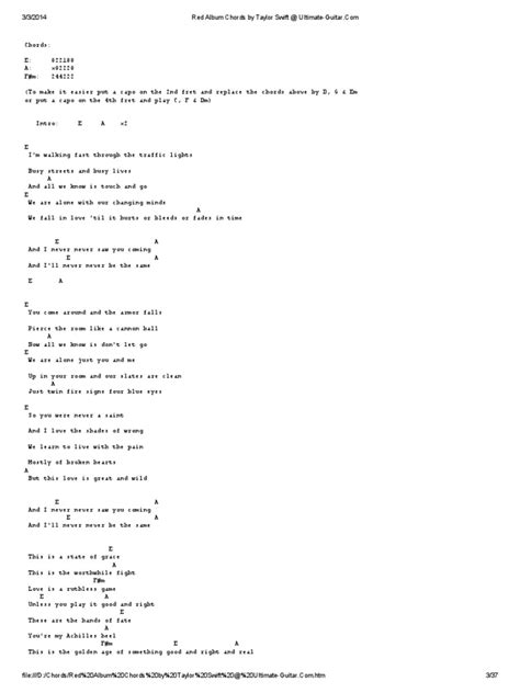 red chords|RED CHORDS (ver 4) by Taylor Swift @ Ultimate.